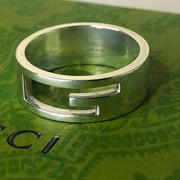 GUCCI Unisex G Cut Out Logo Sterling Silver 925 Cigar Band Ring Sz 9.5 US, 21 - Picture 1 of 11
